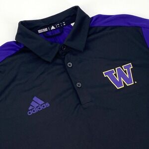 University Washington Huskies Primeblue Polo Shirt Mens Large Black Purple NCAA